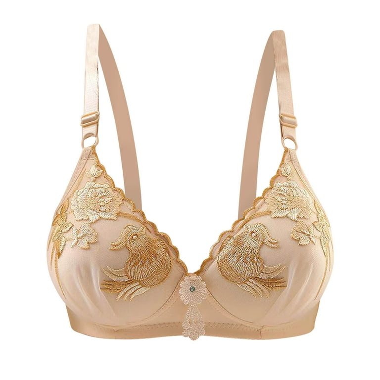 RYRJJ Push Up Bras for Women Embroidered Floral Print Full-Coverage Wireless  Shaping Cup Everyday Bra Comfort No Underwire Bralette(Beige,S) 