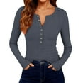 thumbnail image 6 of Miluxas Long Sleeve Shirts for Women Henley Button Up Tops Ribbed Knit Slim Fit Fall Basic Tee Casual Trendy Clothes Dark Gray S(S), 6 of 9