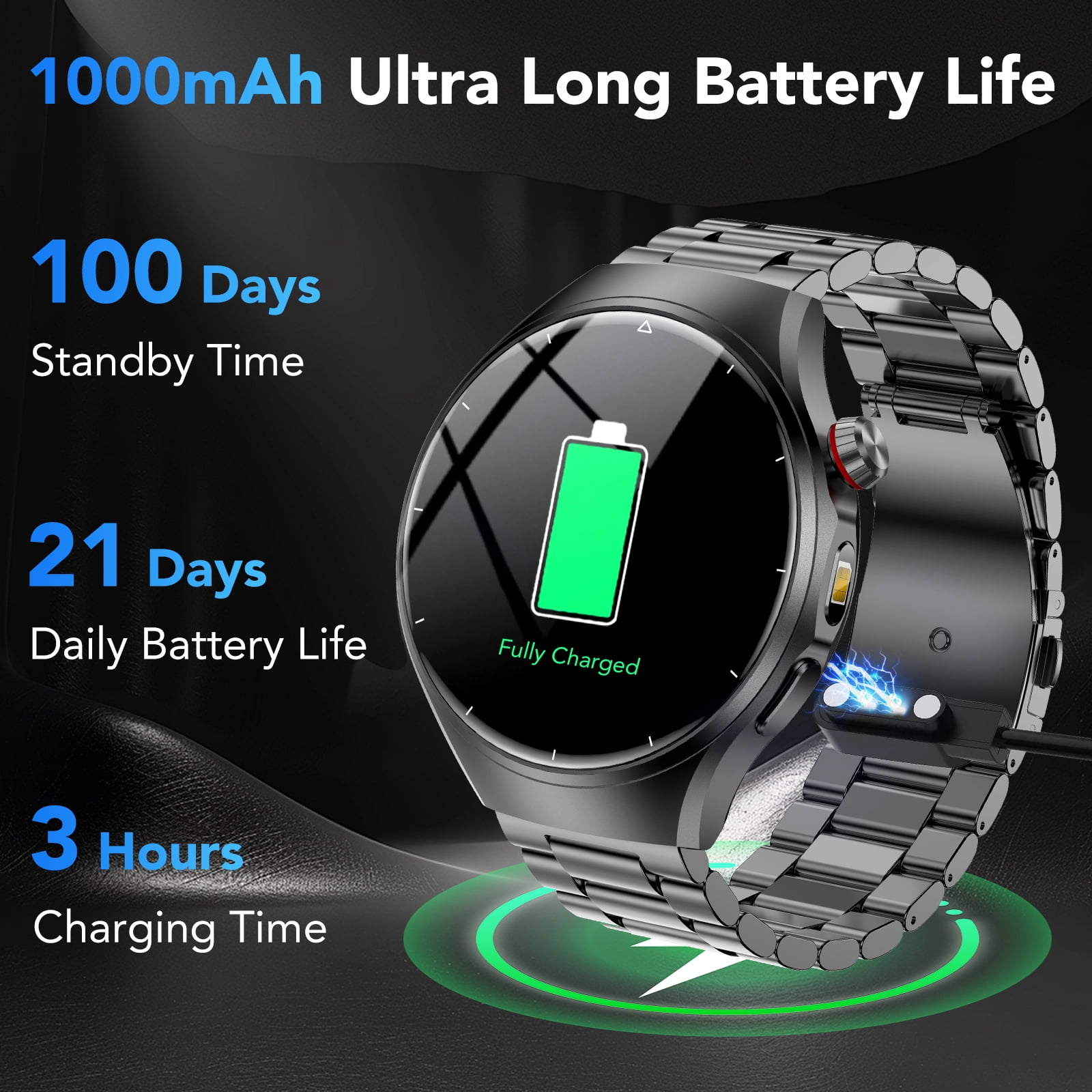 Smart Watch for Men, 1.52" AMOLED Bluetooth Calling Smartwatch for Android iOS, Built-in Flashlight, 1000mAh Long Battery Fitness Tracker, 120+ Sports, IP68 Water Resistant