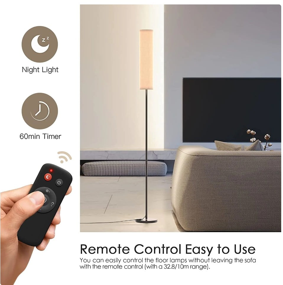 Modern LED Floor Lamp with Fabric Lamp Shade Dimmable Remote Control Standing Light Reading