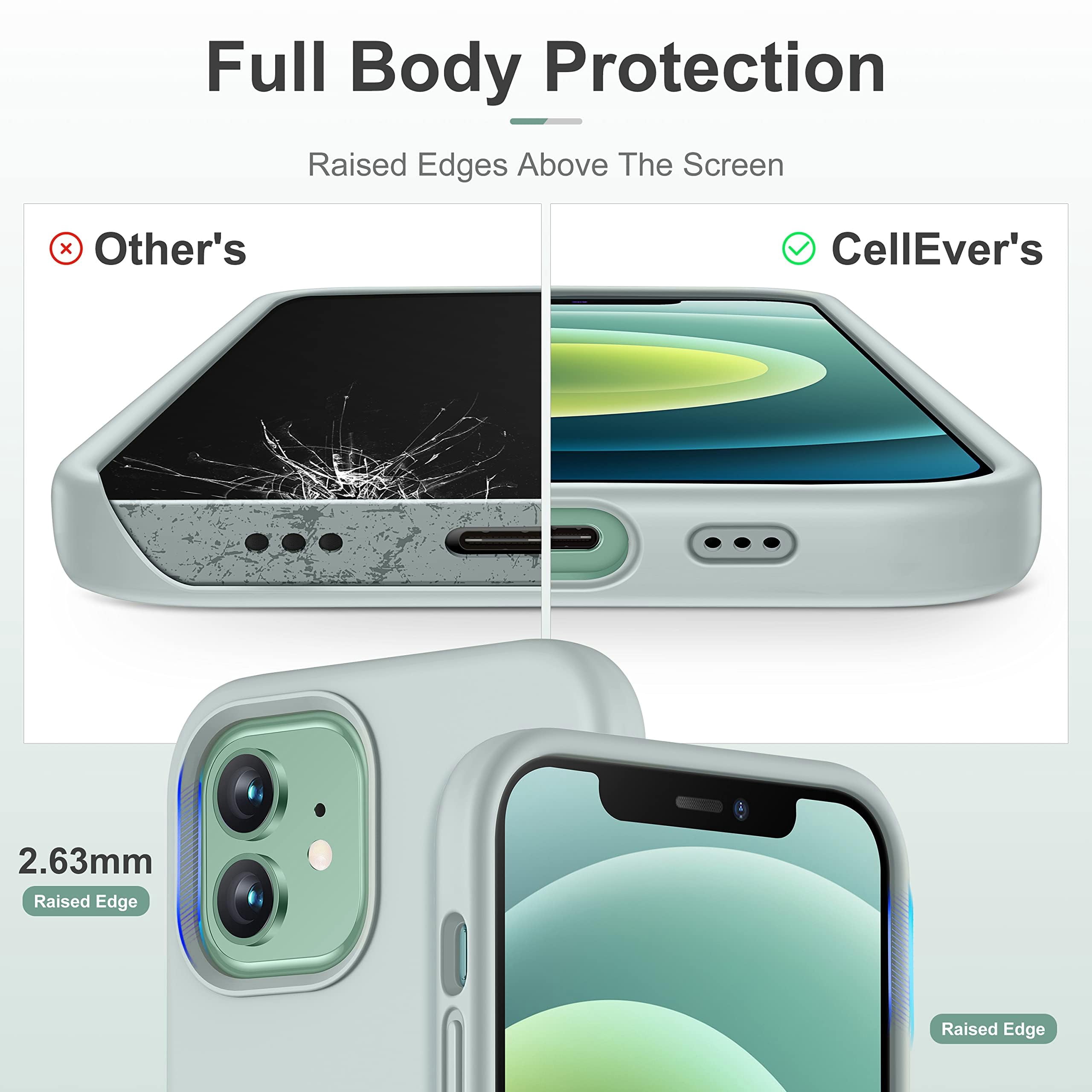 CellEver Heavy-Duty Silicone Case for iPhone 12/12 Pro - Two Shatterproof Glass Screen Protectors, Military Drop Protection, Scratch-Free Interior, Light Mint