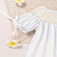 thumbnail image 4 of ZEHJUHAN Baby Girl Smocked Dress Ribbon Accent on Sleeves A-Line Casual Summer Beach Wear White，3-6M, 4 of 6