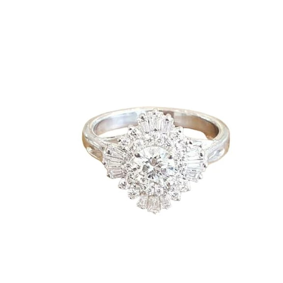 HeartsAndYou 4ct Round Cut Moissanite Ballerina Halo Engagement Ring for Women Women 18k White Gold over Silver