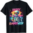 thumbnail image 2 of 100% Cotton Unisex Summer Watermelon Jack-o-lantern Happy Summerween Skeleton T-Shirt, 2 of 5