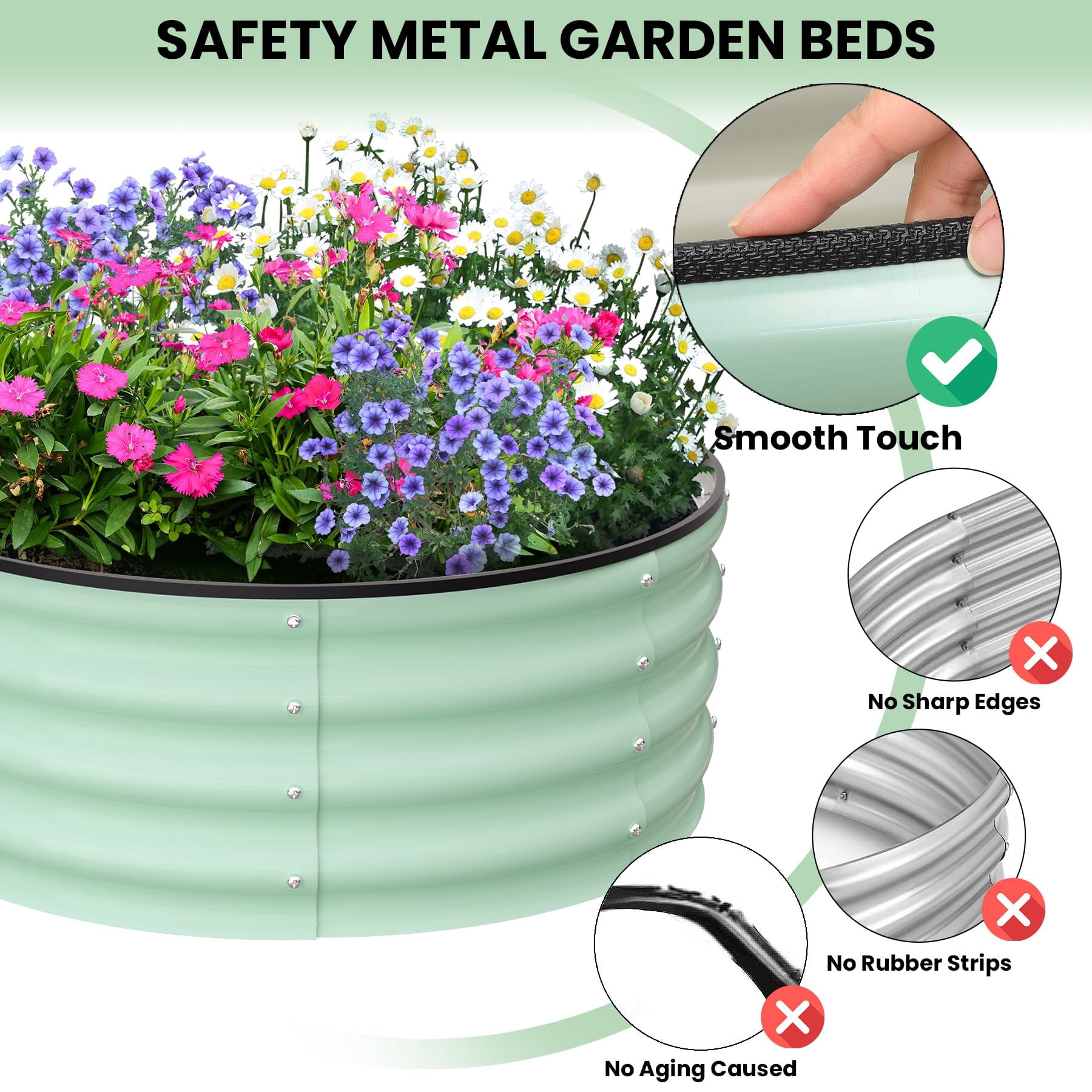 Yeshouse Round Galvanized Raised Garden Bed - 2FT/3FT/4FT Sizes - Outdoor Flower & Vegetable Bed - Heavy - Duty & Open - Bottom Design
