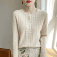 thumbnail image 2 of Breezora Women Short Crochet Cardigan Knit Sweater With Cable Pattern Front Open Boho Style Top L Size Beige, 2 of 4