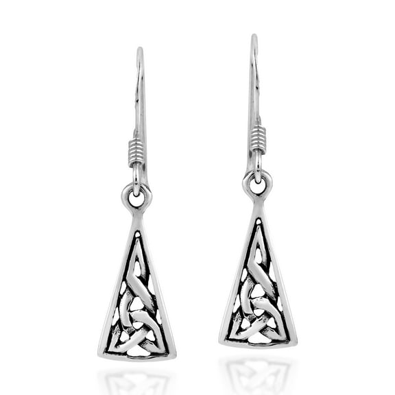 Intricate Celtic Knot Triangular .925 Sterling Silver Dangle Earrings