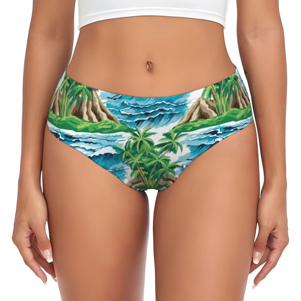 Balery Hawaii Palms Ropa Interior de Algodón para Mujer con Dibujo – Braguitas Cómodas y Elásticas, Estilo Clásico-X-Large