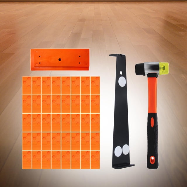Juego de instalación de pisos de madera laminada, 43 Uds., con espaciadores, resistente, barra de tracción, mazo con mango de fibra de vidrio de alta Bloque naranja Macarena Instalación de pisos