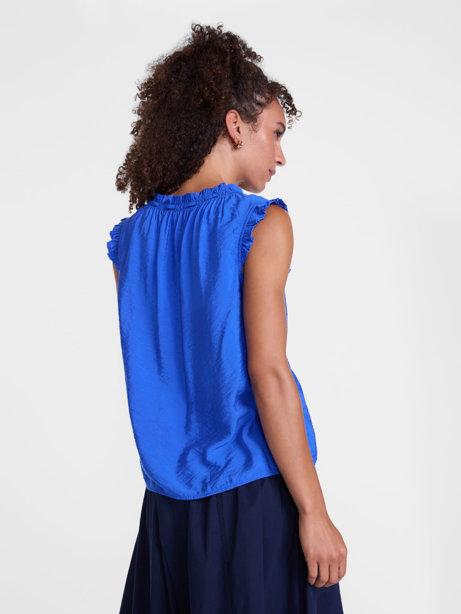 Scenario Women's and Women's Plus Ruffle Neck Tank Top with Tie Front, Sizes XS-4X