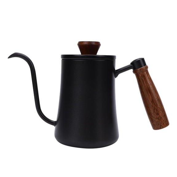 Suodoka Pour Over Coffee Kettle 500ml / 16.9 oz, 304 Stainless Steel Gooseneck Drip Pot with Ergonomic Walnut Wood Handle for Home Office Camping, Black