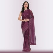 Water Sequin ReadyMade Saree - Purple Size: L, Color: Red