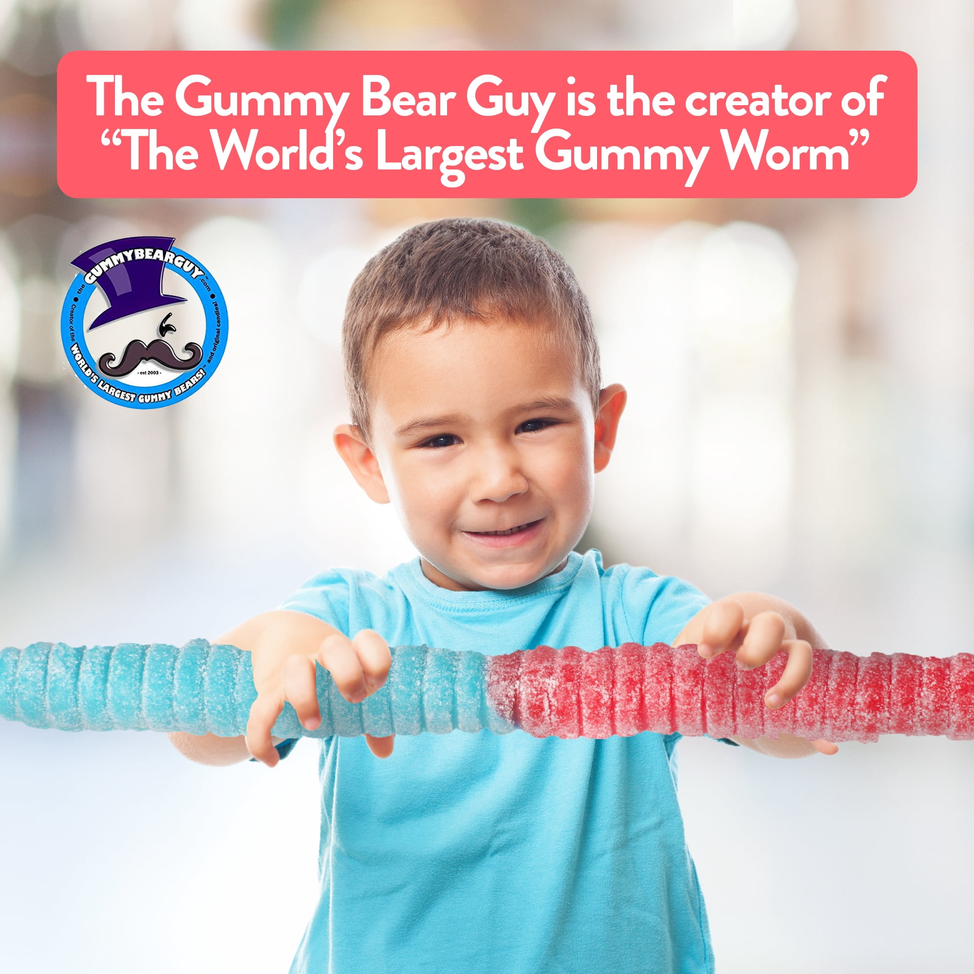The Gummy Bear Guy - ORIGINAL Sour World's Largest Gummy Worm - Cherry/Blue Raspberry