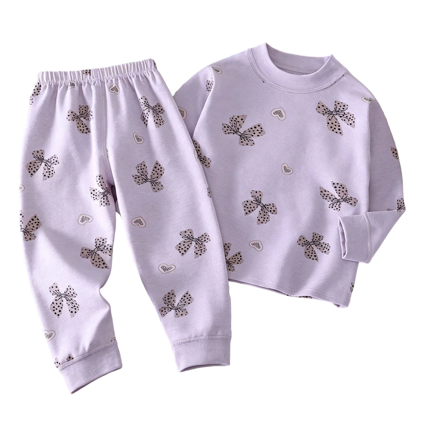 Pandaie Girls Boys Base Layer Outfit Cartoon Print Crew Neck Top Loose Elastic Waist Long Pants Home Sleepwear Two Piece Pjs Set Purple 9-12 Months