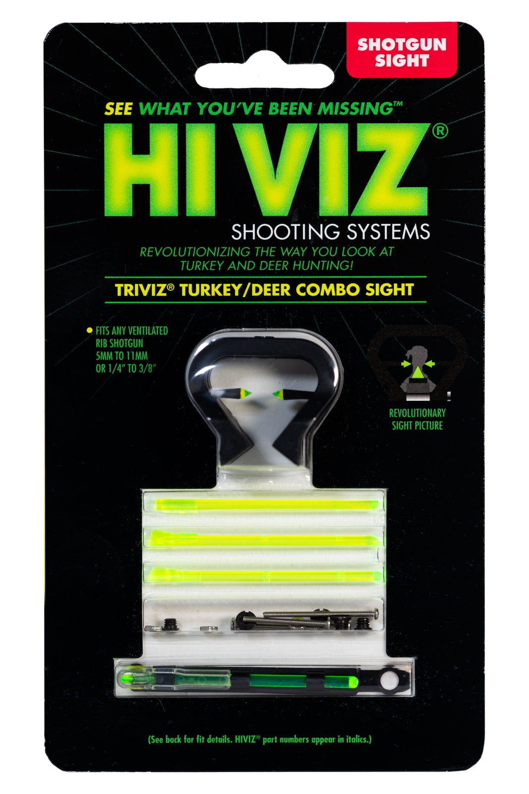 HIVIZ TriViz Front & Rear Shotgun Sight Set for turkey or deer hunting.