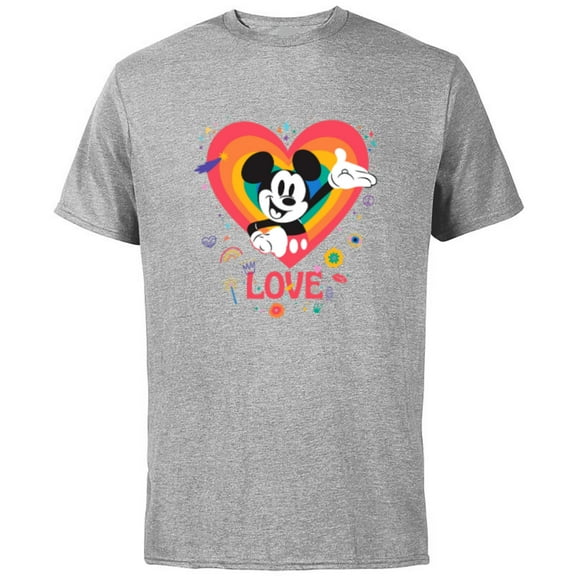 Disney Mickey Mouse Pride Rainbow Love Heart Doodles - Short Sleeve Cotton T-Shirt for Adults - Customized-Athletic Heather