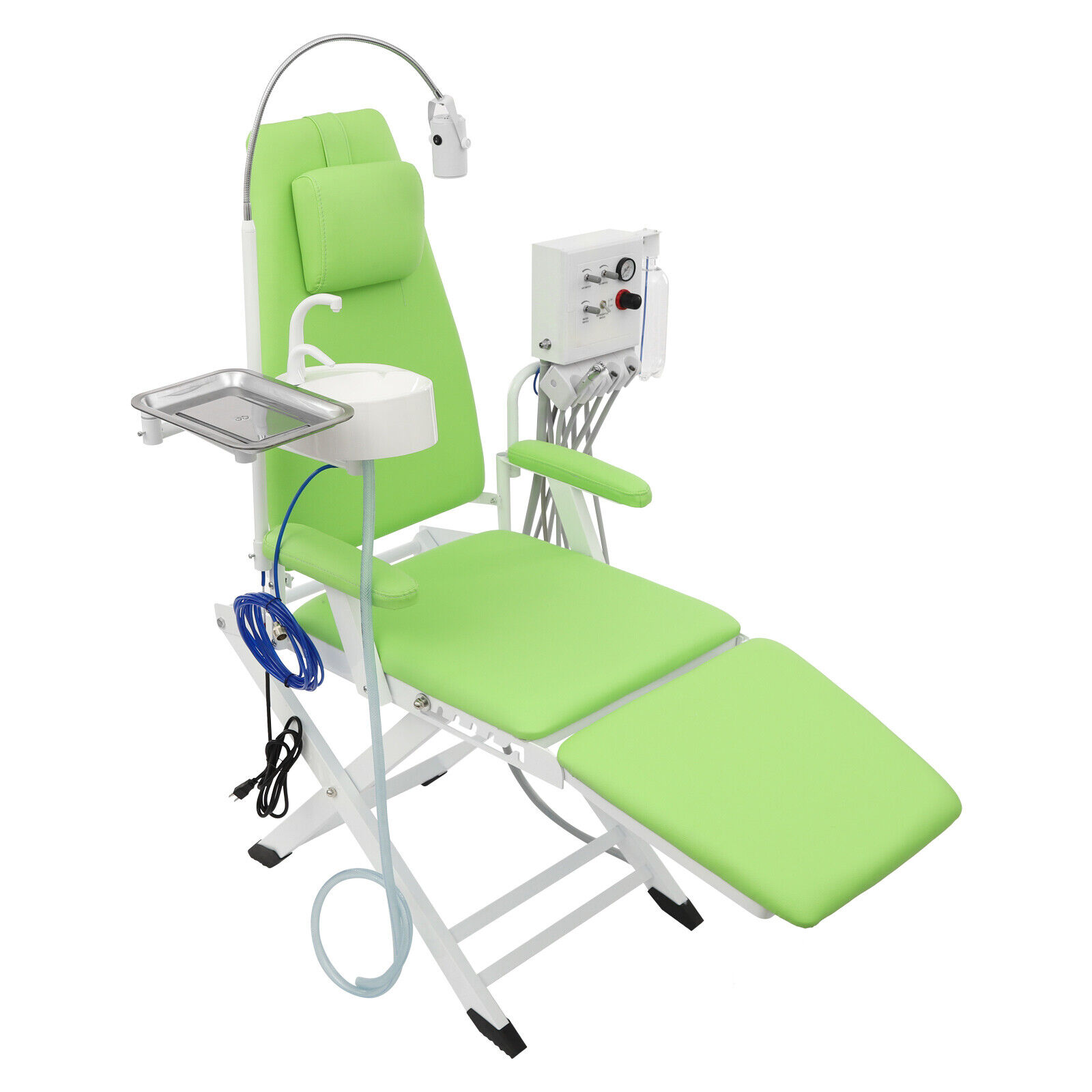 Portable Dental Chair with Tray+Spittoon+Hanging Turbine+LED Light Foldable 66.93*24.41in