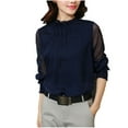 thumbnail image 2 of Njoeus Womens Chiffon Blouses Ruffle Mock Neck Tops Mesh Long Sleeve Work Shirts Dressy Business Casual Tops for Women S-3XL, 2 of 8