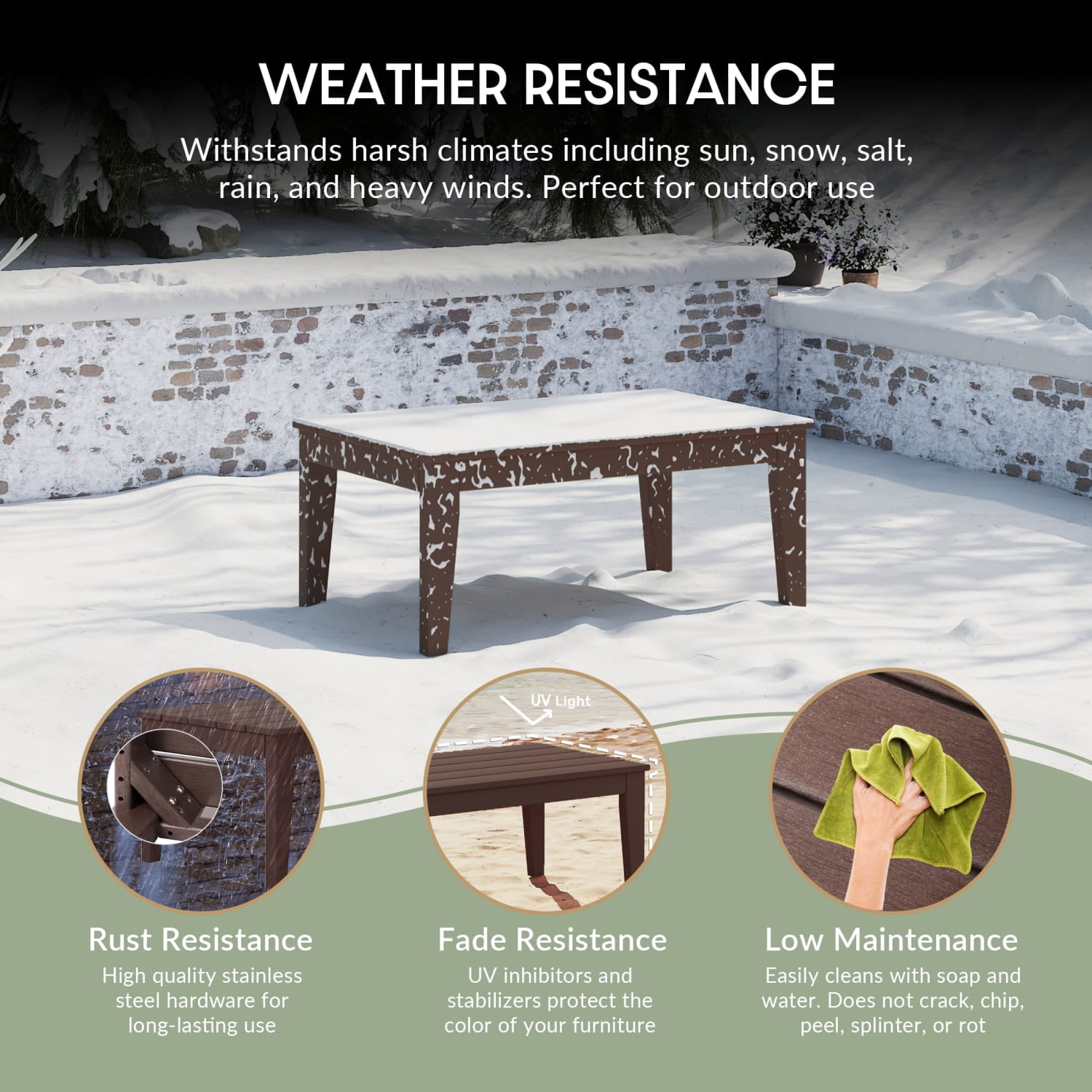 WestinTrends Malibu Low Outdoor HDPE Patio Rectangle Coffee Table, Dark Brown