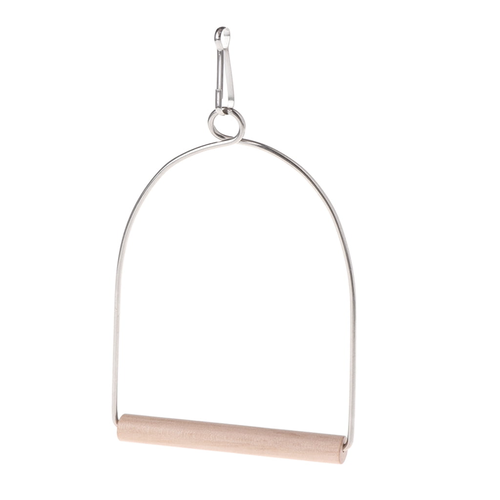 Image showcasing Natural Wooden Birds Perch Parrots Hanging Swing Cage Toys Stand Holder ...
