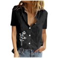 thumbnail image 1 of Gibobby Camisetas Mujer Manga Corta Algodón Casual Suelto Personalidad Impreso Solapa Botón Manga Corta(Negro,M), 1 of 4