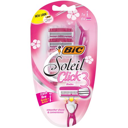 BIC Soleil Click 3 Women’s Disposable Razor, Triple Blade, 1 Handle and 6 Snap-In Cartridges For a Flawlessly Smooth Shave