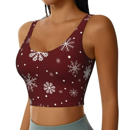 Haiem Romantic white snowflakes Pattern Womens Sports Bra - U Neck Padded Low Impact Yoga Bra Workout Crop Top Gym Moisture-Wicking Workout Vest -
