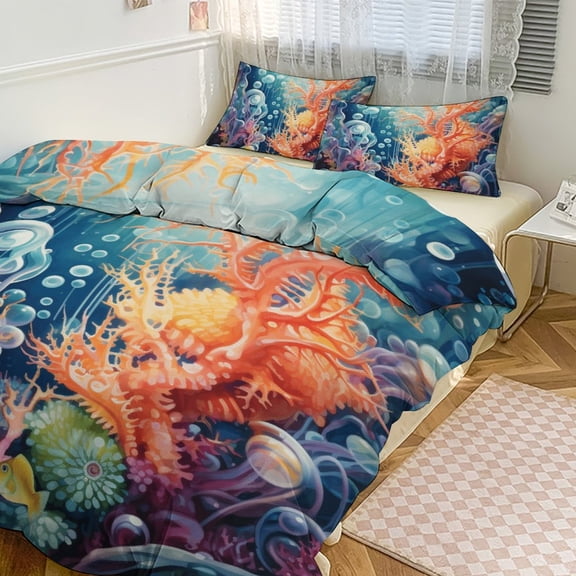 Underwater World Ship Coral Bedding Set with Zipper Closure for Girls & Boys