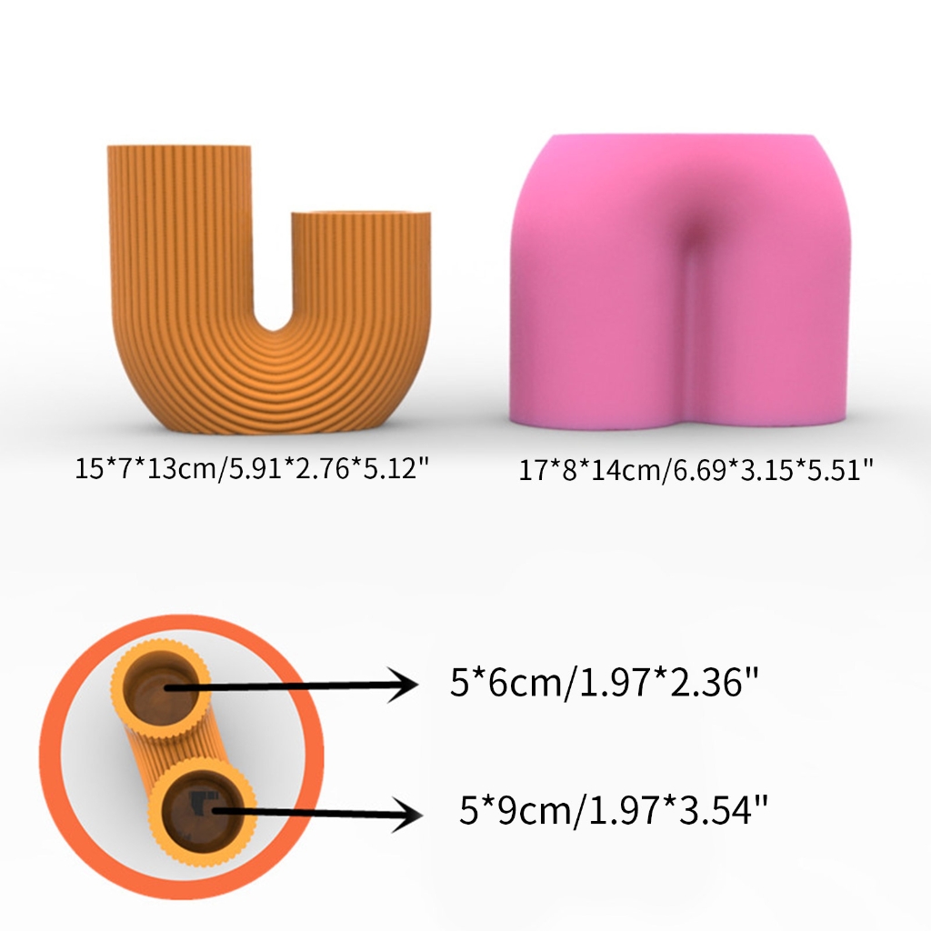 Milue Striped U-shaped Silicone Candle Mold Flower Pot Succulents Planter Vase Mould