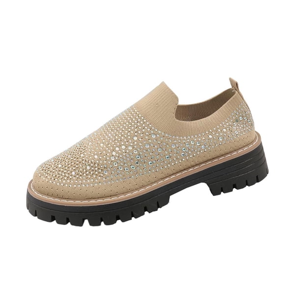 QQAMB Sneakers for Women Rhinestone Mesh Slip-On Walking Shoes Fashion Breathable Spakle Glitter Sneaker
