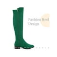 thumbnail image 3 of BLISSFUL STEP Women's Boots Faux Suede Knee High Chunky Heel Round Toe Zipper Boots Emerald Green 9, 3 of 4