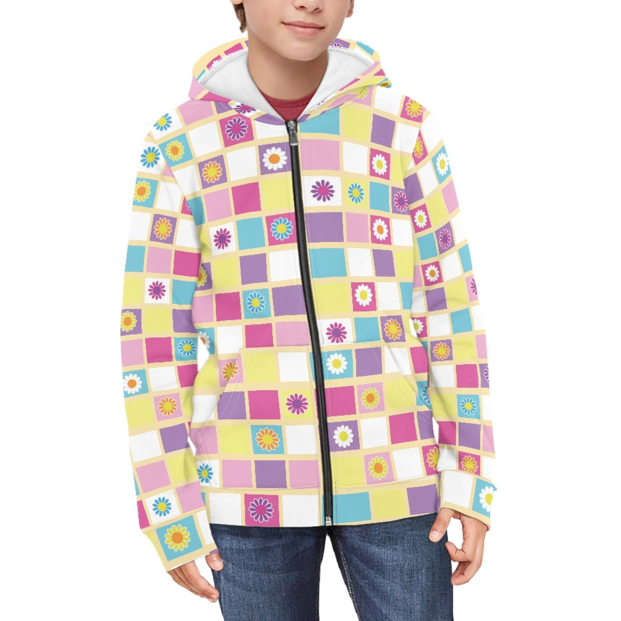 DISNIMO Daisy Hoodie Girl Plaid Hoodies with Zipper for Girls Zip Up Sweatshirt Jacket for Boys Hoodies Zip Front Sweatshirts 11-13 Childrens Hoodie Jackets Teenagers Hoodies Fall Girl Flower Hoodie