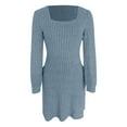 thumbnail image 6 of biudgviw Sweater Dresses for Women Casual Ribbed Knit Square Neck Long Sleeve Pullover Dress Fall Comfy Mini Dress with Pockets, 6 of 6