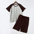 thumbnail image 4 of UVEASISHA Pajamas Set for Men 2PC Short Sleeve Color Block Tee Tops and Shorts 2 Piece Big and Tall Loungewear with Pocket Brown XXXL, 4 of 4