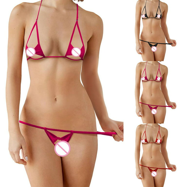 Women Sexy Lingerie Micro Bikini Set Swimwear Bra Top G-String Thong  Underwear Blue 