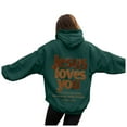 thumbnail image 5 of idosla Hoodies for Women Trendy Jesus Loves You Hoodie Oversized Long Sleeve Christian Sweatshirts Outfit (Dark Green, M), 5 of 6