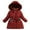 Wine, variant on Ruyang Winter Puffer Jackets for Girls Cinched Waist Furry Hooded Dress Parka Coat Pearl Padded Warm Long Zip Up Outwear