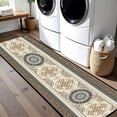 thumbnail image 3 of Blue Brown Medallion Greek Key Hallway Runner Rug, Traditional Oriental Long Floor Mat, Non-Slip Washable Vintage Ornate Rug for Entryway Kitchen, 3 of 9