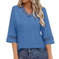 thumbnail image 4 of Hfnxid Summer Tops for Women Lace V Neck 3/4 Length Sleeve Shirts Dressy Casual Work Shirt 2026 Summer Fashion Clothing Blue M, 4 of 8