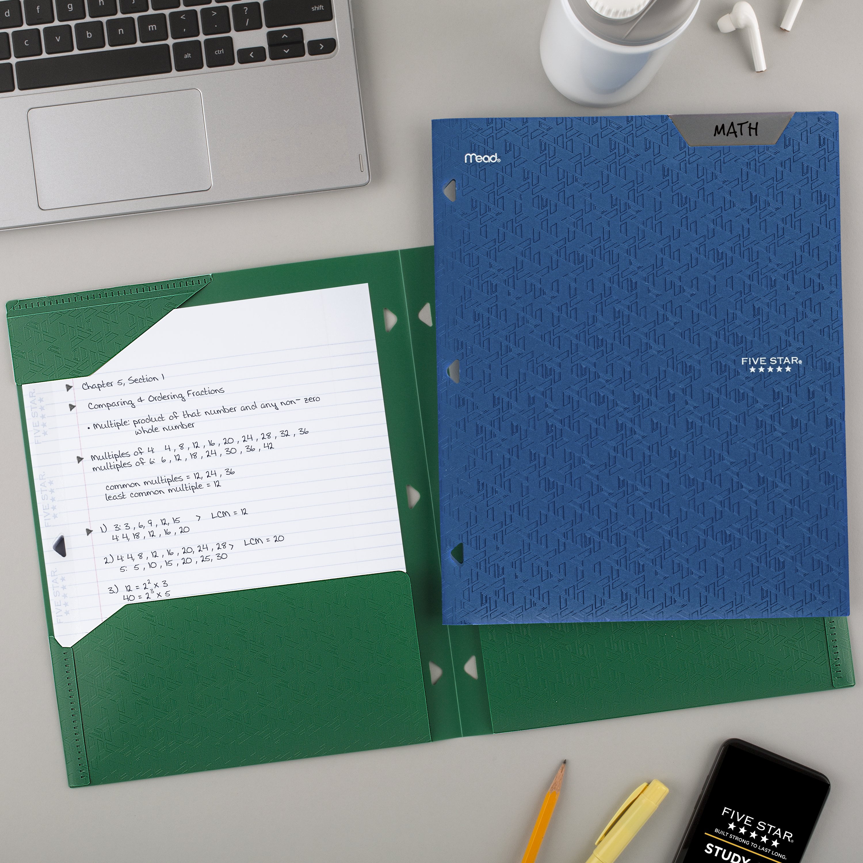 (2 pack) Five Star 2-Pocket Stay-Put Plastic Folder, Pacific Blue (333420A-WMT22)