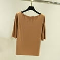 thumbnail image 2 of Fashion $15 & under Olyvenn Tops for Women Trendy Distressed Crewneck Half Sleeves Loose Casual T-Shirts Blouse Tops Cute Stylish Going Out Tops Khaki 12, 2 of 6