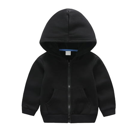 

DOSUKRAI Soild Color Basic Sweatshirt Kids，Cute Cutton Hoodie for Baby Girl Coat Zipped Fashion Windproof with Pocket Fall Winter Clearance Sales Today Deals Black 130