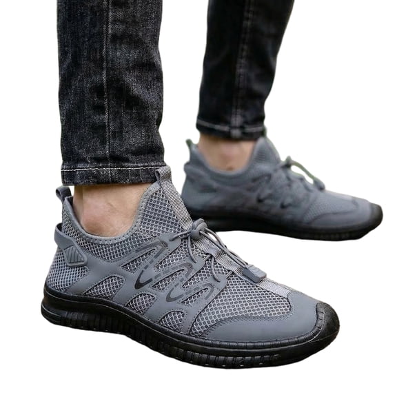 Willtoo Men Breathable Mesh Quick Lace Sneakers Wide Fit Lightweight Outdoor Walking Trainers Hollow Non Slip Casual Footwear