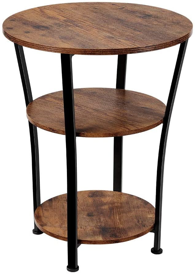 Dulcii Round Side Table,3 Tiers Round End Table with Industrial Vintage