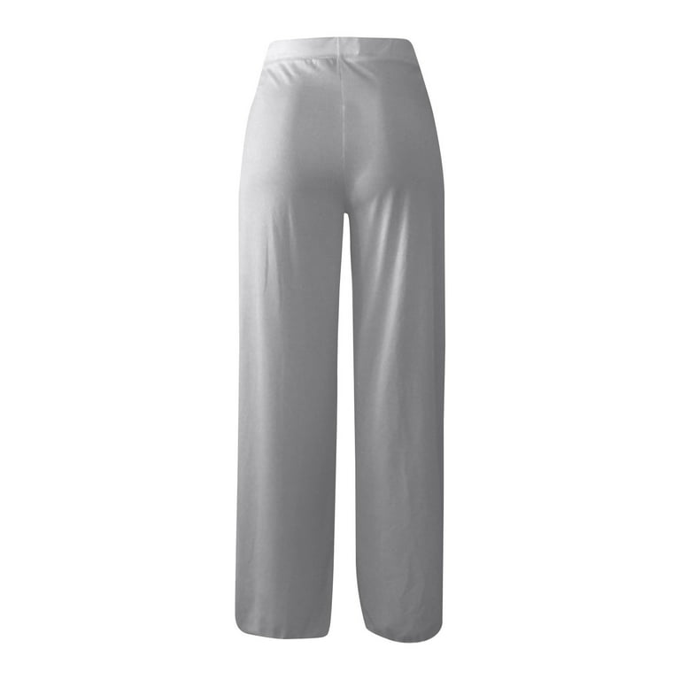 Mlqidk Women's Yoga Pants Plus Size Side Slit Ruffle Long Loose Wide Leg  Flowy Trouser,Gray XL