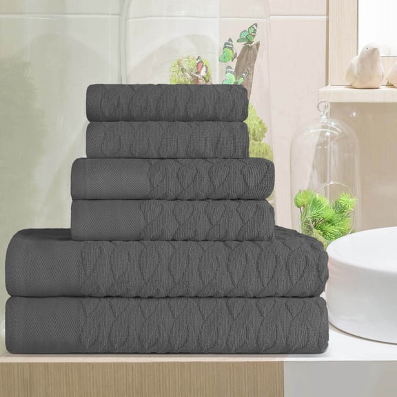 Superior Turkish Cotton Highly-absorbent 6-Piece Towel Set for Bathroom, Spa, and Gym, Grey