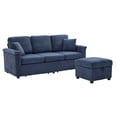 thumbnail image 3 of Noble House Elena 4-Seater L-Shaped Corduroy Sectional Sofa with Pull-Out Storage, Ottoman for Living Room, Navy, 3 of 11