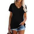 thumbnail image 2 of Birdeem Mode Femme T-Shirt à Manches Courtes Col en V Été Blouse Ample Unie, 2 of 7