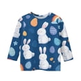 thumbnail image 4 of Kids Easter Bunny Shirts 3/4 Sleeve Eggs Graphic Print Soft Tops Girls Funny Crew Neck Cute T-Shirts, Blue 140, 4 of 5
