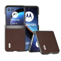 for Motorola Razr 40 Full Body Case, Luxury Magnetic Hinge Protection Shockproof PU Leather Slim Fabric Grid Texture Phone Case Cover for Motorola Razr 40, Coffee